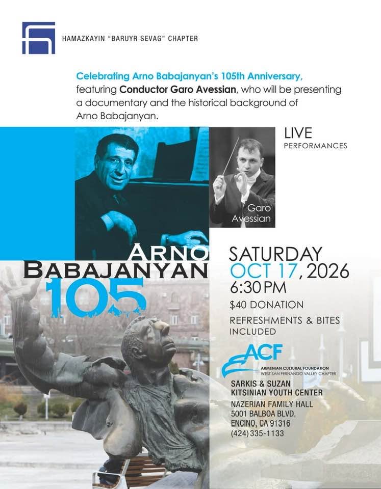 Celebrating Arno Babajanyan’s 105th Anniversary by Hamazkayin “Baruyr Sevag” Chapter